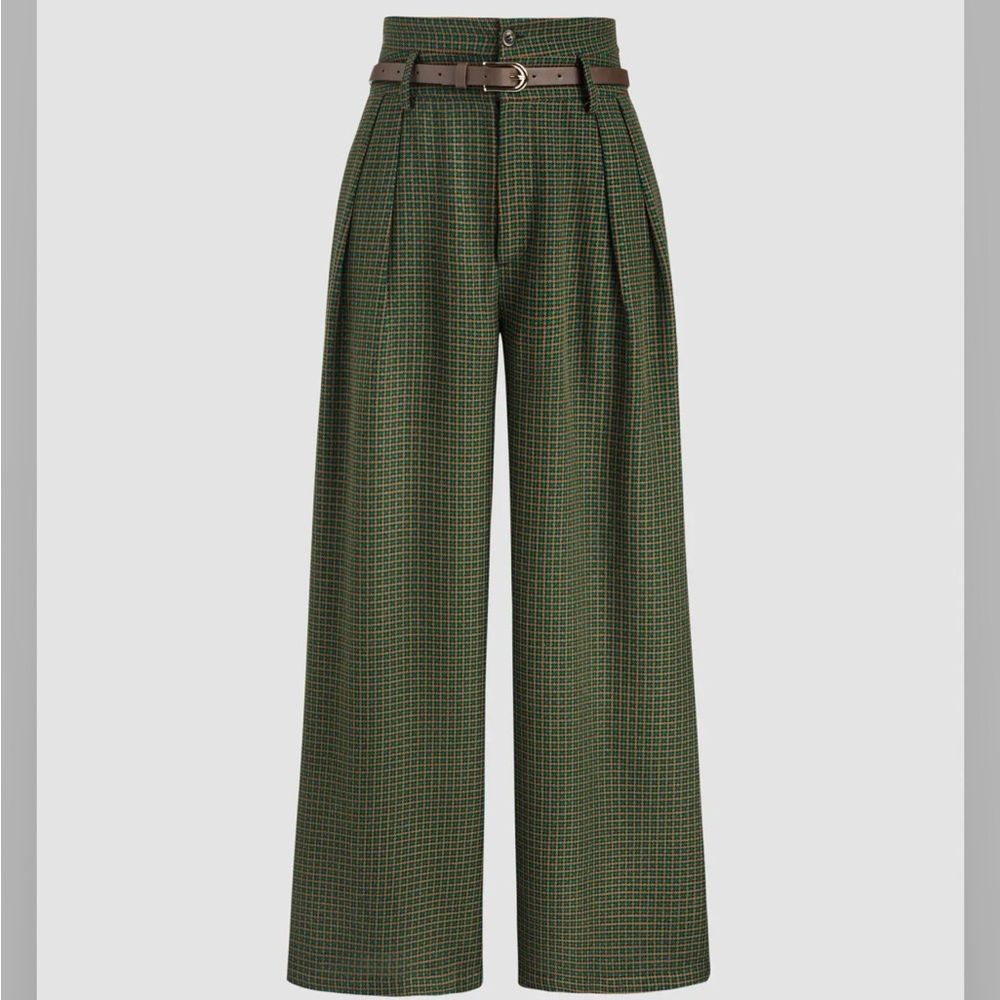 Cider Green and Brown High-Waisted Trousers Relaxed Fit - NWT